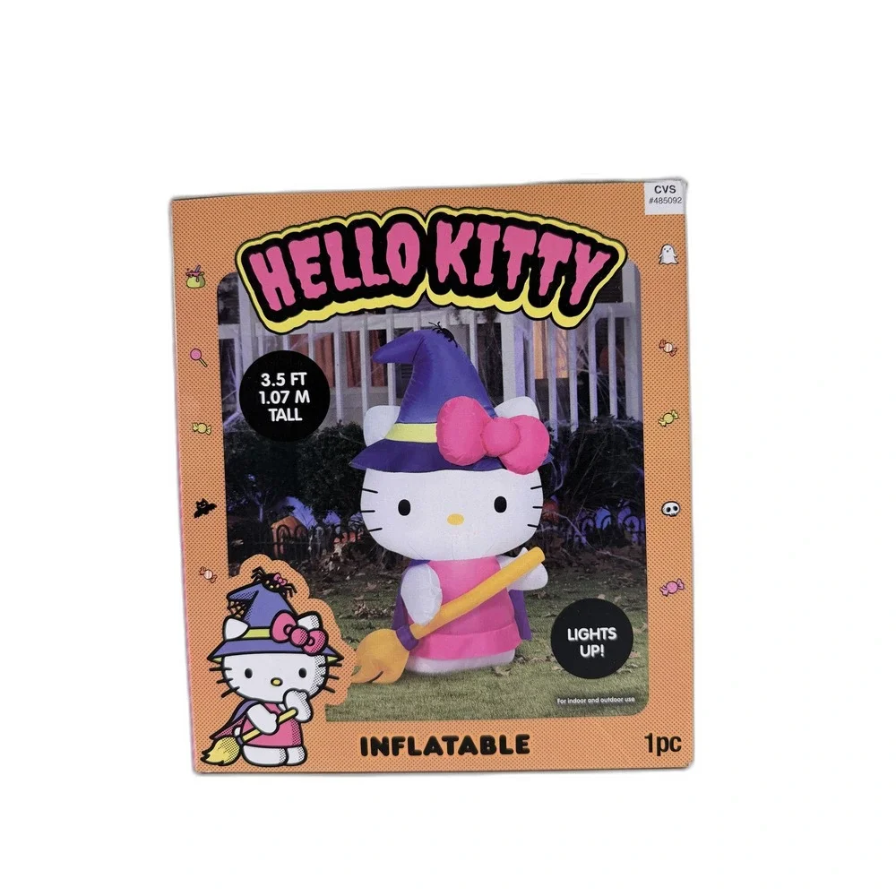 Hello Kitty Halloween Witch Inflatable 3.5 FT Airblown Lights Up Sanrio Pink